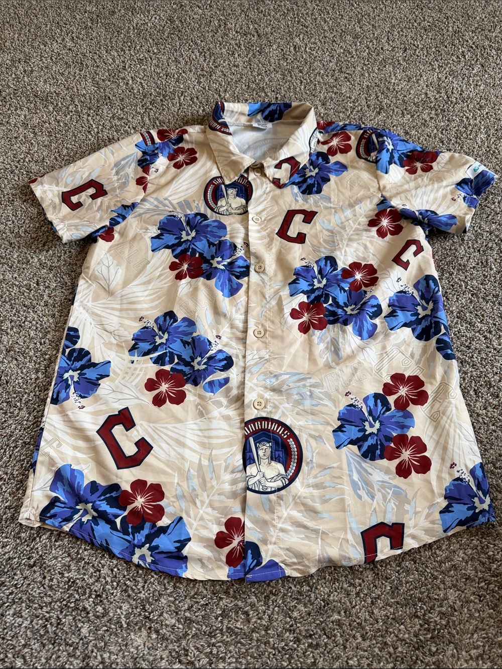 BDA Sports Cleveland Hawaiian Shirt with Blue & Red Accents Size XL